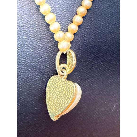 Vintage Gold-Tone Beaded Necklace With Heart Pendant & Textured Clasp - Picture 4 of 7
